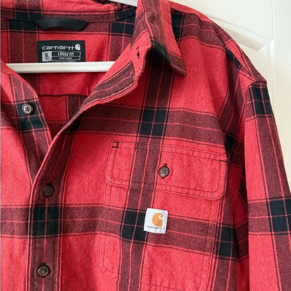 Men’s Loose Fit Heavyweight Flannel Long Sleeve Plaid Shirt Size: XL Tall - Picture 3 of 5